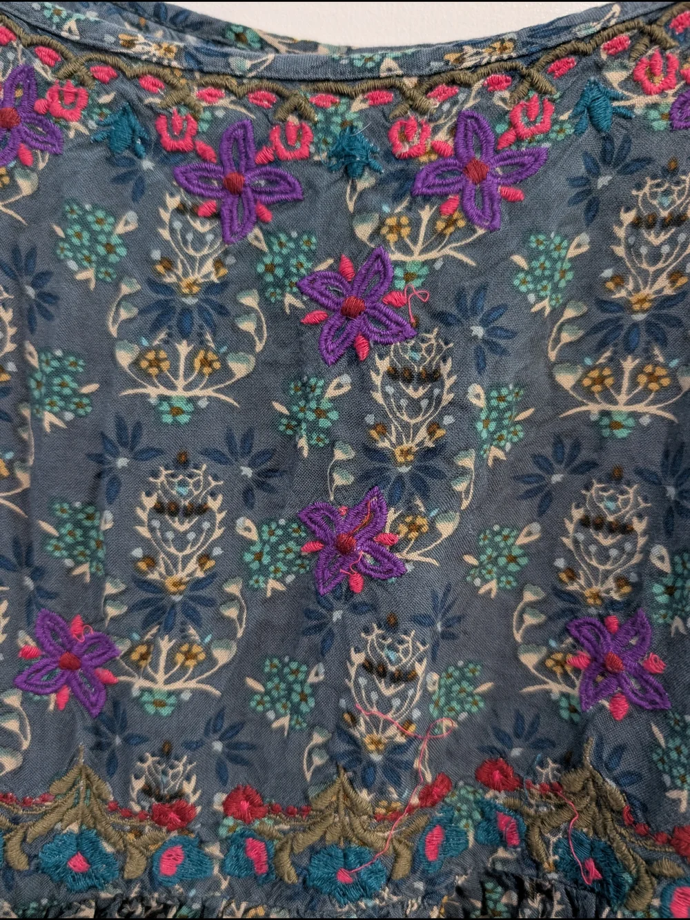 NATURAL LIFE Sara Embroidered Dress Dark Teal Medallion Size Medium Pockets - Picture 7 of 8